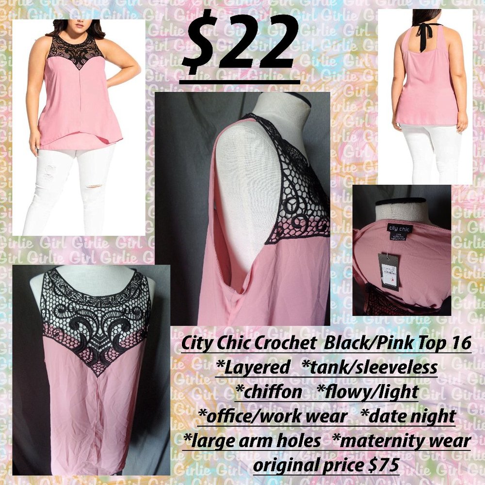 City Chic Crochet Black/Pink Top 16
